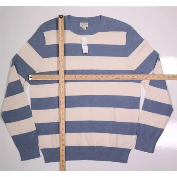 New! J. Crew Blue/White Cotton Piqué-Stitch Crewneck Sweater Large - Picture 5 of 8